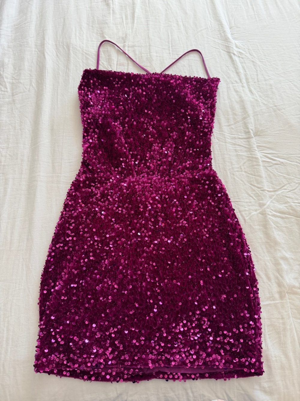 Lucy in the Sky Fuchsia Sequin Spaghetti Strap Mini Dress